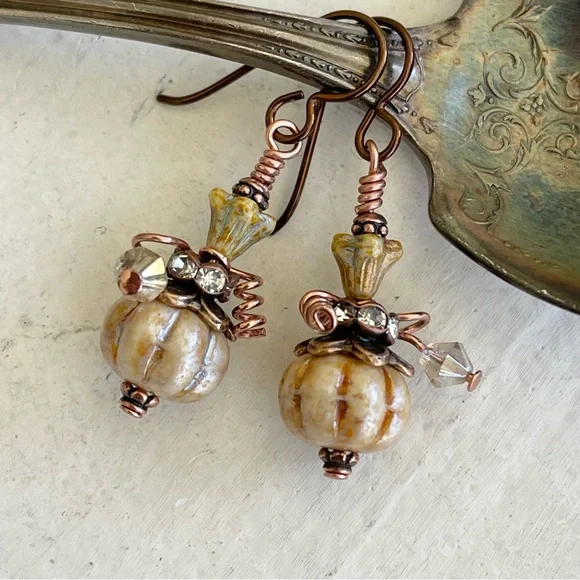 Hand Crafted “Pumpkin Crème Brûlée” Dangle Earrings - Picture 9 of 12